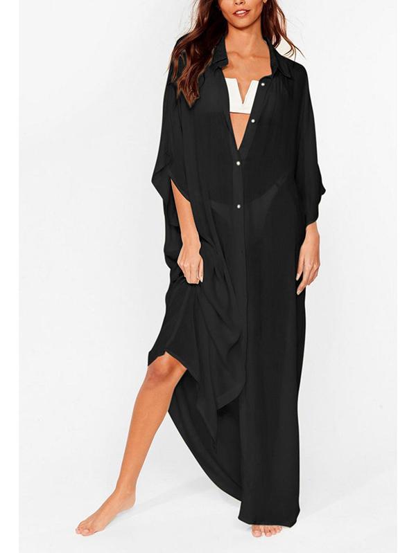 Summer Sheer Maxi Shirt Dress Beach Cover Up