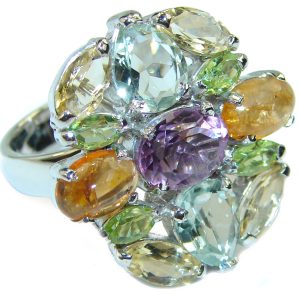 Summer Time authentic Multigem .925 Sterling Silver handcrafted Large ring size 8 3/4