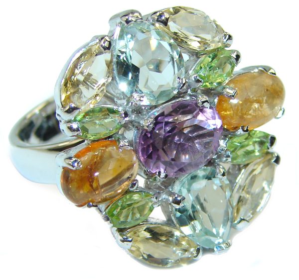 Summer Time authentic Multigem .925 Sterling Silver handcrafted Large ring size 8 3/4