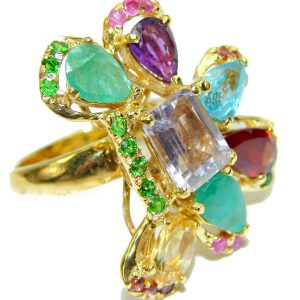 Summer Time authentic Multigem 14K Gold over .925 Sterling Silver handcrafted ring size 8 1/2