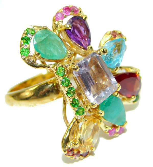 Summer Time authentic Multigem 14K Gold over .925 Sterling Silver handcrafted ring size 8 1/2