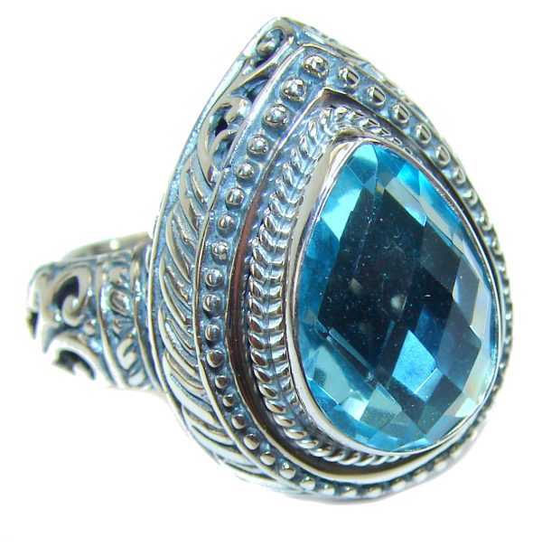 Swiss Blue Topaz .925 Sterling Silver handmade Ring size 8 1/4