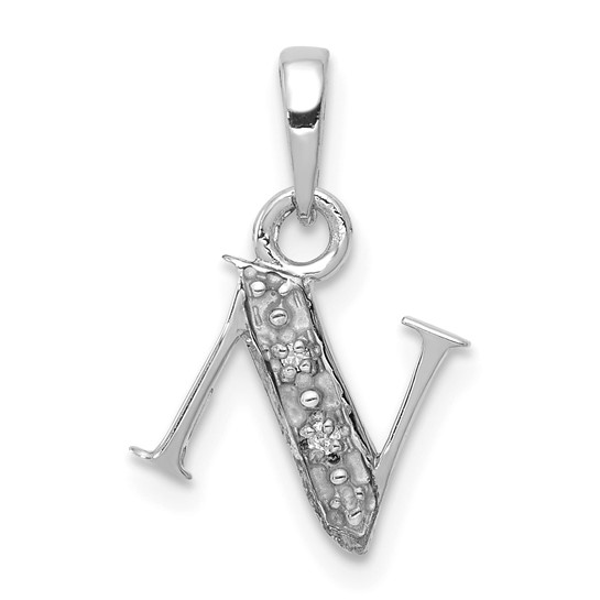 The Chloe Mini Diamond Accent Initial N Pendant in 14k White Gold