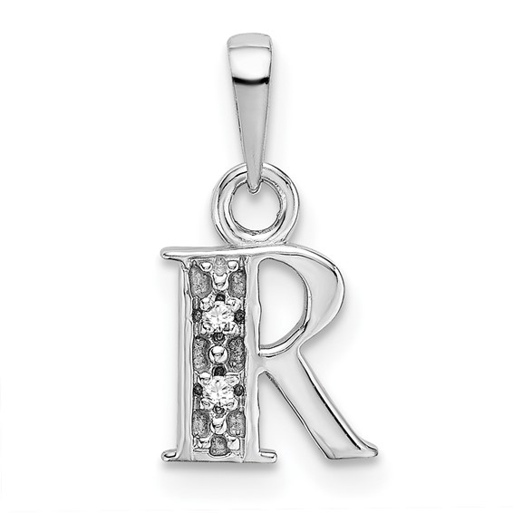 The Chloe Mini Diamond Accent Initial R Pendant in 14k White Gold