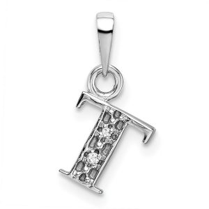 The Chloe Mini Diamond Accent Initial T Pendant in 14k White Gold