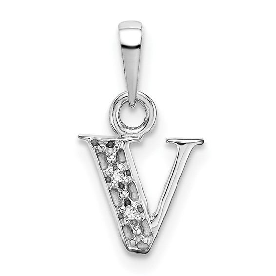 The Chloe Mini Diamond Accent Initial V Pendant in 14k White Gold