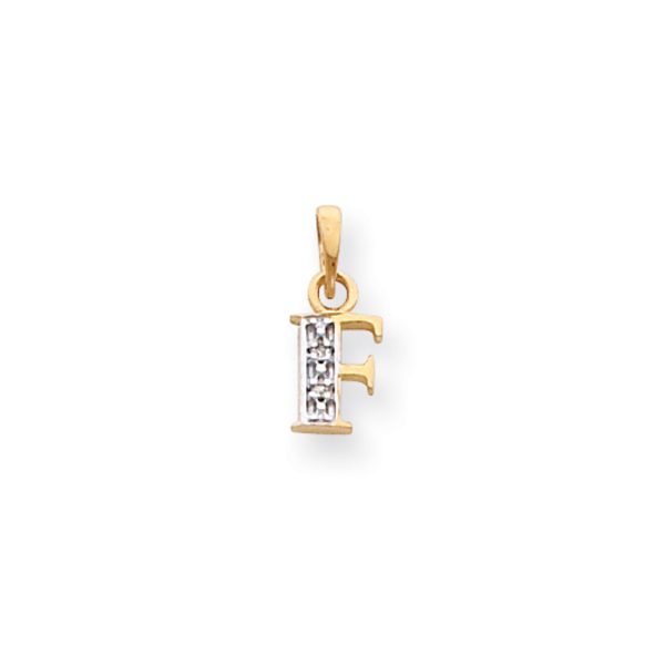 The Chloe Mini Diamond Accent initial F Pendant in 14k Yellow Gold