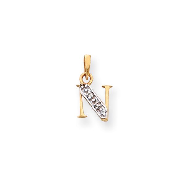 The Chloe Mini Diamond Accent initial N Pendant in 14k Yellow Gold