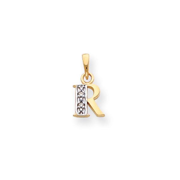 The Chloe Mini Diamond Accent initial R Pendant in 14k Yellow Gold