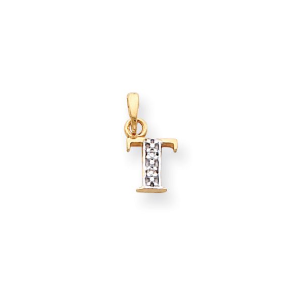 The Chloe Mini Diamond Accent initial T Pendant in 14k Yellow Gold