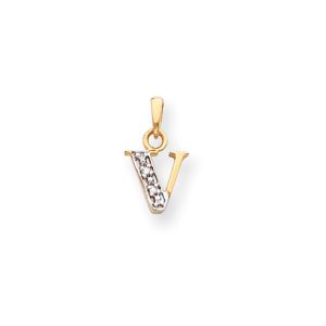 The Chloe Mini Diamond Accent initial V Pendant in 14k Yellow Gold