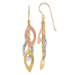 Tri Color Diamond Cut Dangle Earrings in 14k Gold