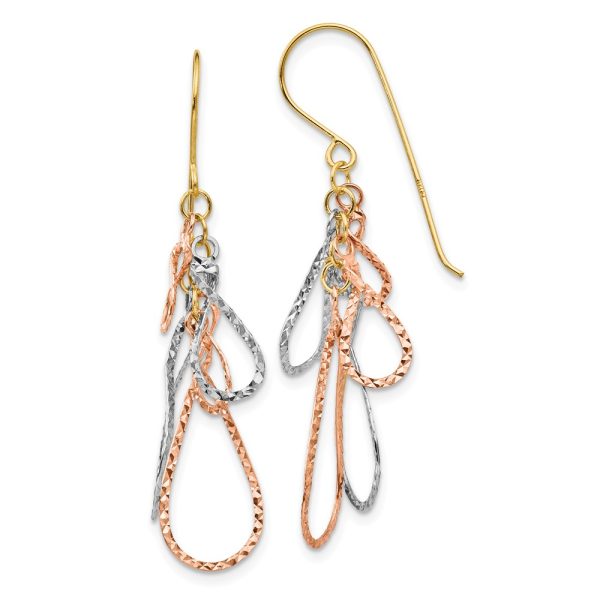 Tri Color Diamond Cut Multi Teardrop Dangle Earrings in 14k Gold