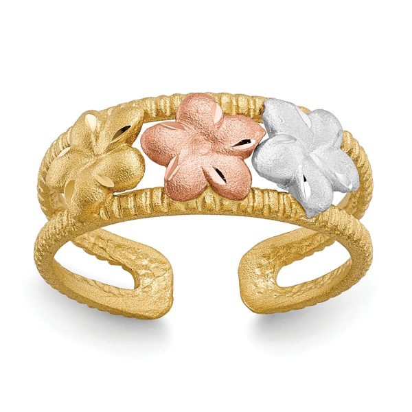 Tri-Color Plumeria Toe Ring in 14 Karat Gold