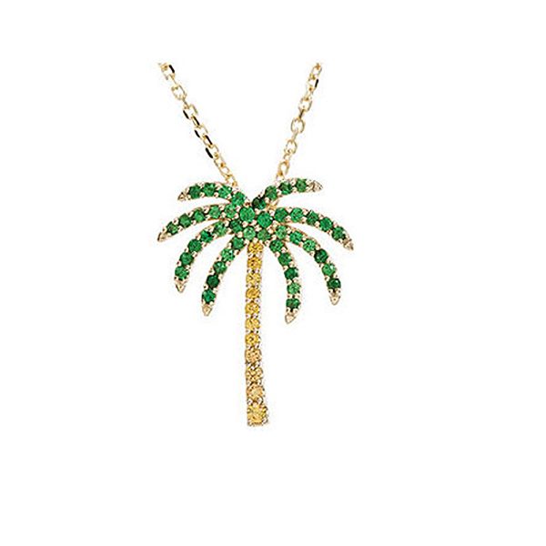 Tsavorite Garnet, Yellow Sapphire & 14k Yellow Gold Palm Tree Necklace