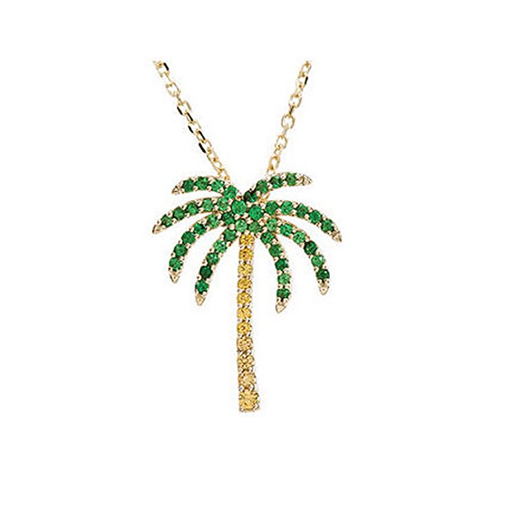 Tsavorite Garnet, Yellow Sapphire & 14k Yellow Gold Palm Tree Necklace