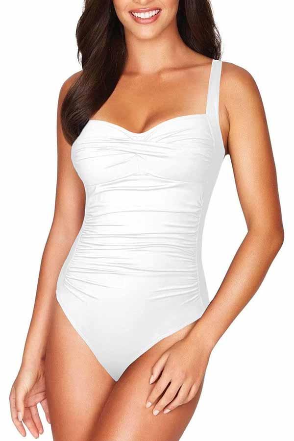 Twist Front Tummy Control Ruched One Piece Swimwear