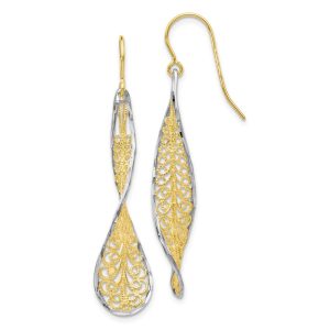 Twisted Filigree Dangle Earrings in 10k Yellow Gold & White Rhodium