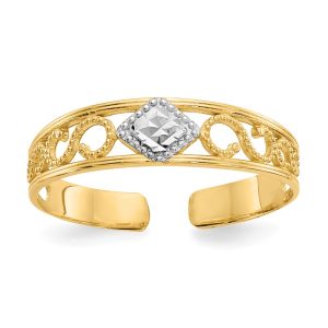 Two Tone Diamond-Cut Toe Ring in 14K Gold