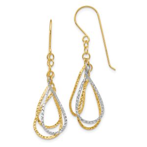 Two Tone Diamond Cut Triple Teardrop Dangle Earrings in 14k Gold