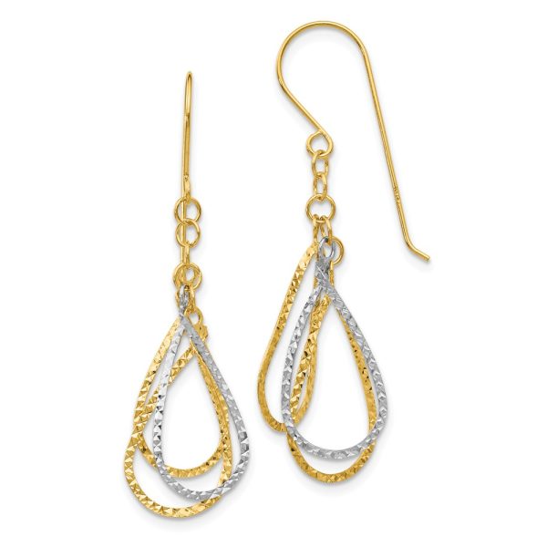 Two Tone Diamond Cut Triple Teardrop Dangle Earrings in 14k Gold