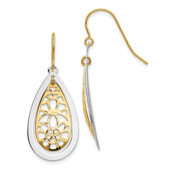 Two-Tone Double Teardrop Dangle Earrings in 14k Gold