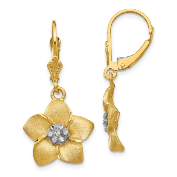 Two Tone Flower Blossom Lever Back Earrings in 14k Gold