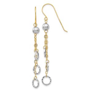 Two Tone Triple Circle Chain Dangle Earrings in 14k Gold