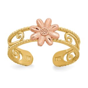 Two-tone Flower Toe Ring in 14 Karat Gold