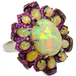 Unbelievable beauty Genuine 7.5 carat Ethiopian Opal .925 Sterling Silver handmade Ring size 8