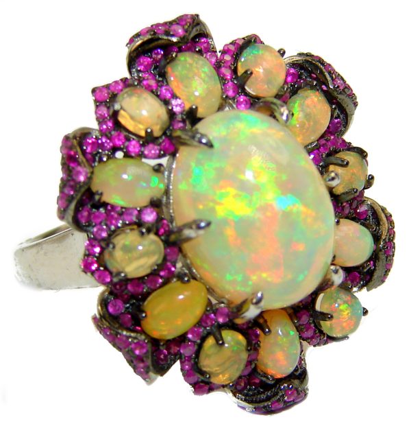 Unbelievable beauty Genuine 7.5 carat Ethiopian Opal .925 Sterling Silver handmade Ring size 8