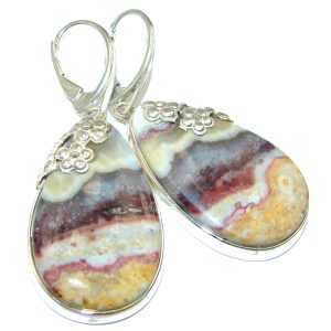 Unique Bohemian Style Crazy Lace Agate .925 Sterling Silver handcrafted Earrings