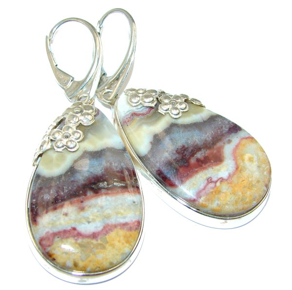 Unique Bohemian Style Crazy Lace Agate .925 Sterling Silver handcrafted Earrings