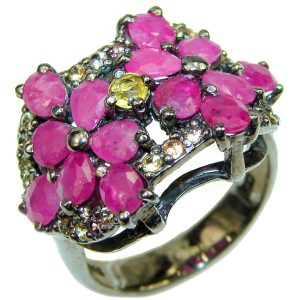 Unique Ruby Sapphire black rhodium over .925 Sterling Silver handcrafted Ring size 9 1/4