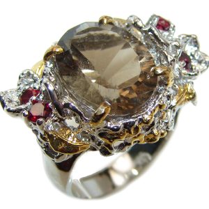 Very Bold Champagne Smoky Topaz .925 Sterling Silver Ring size 7 1/4