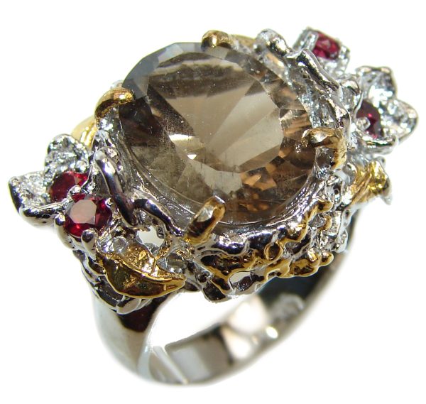 Very Bold Champagne Smoky Topaz .925 Sterling Silver Ring size 7 1/4