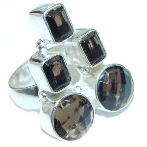 Very Bold Champagne Smoky Topaz .925 Sterling Silver Ring size 7