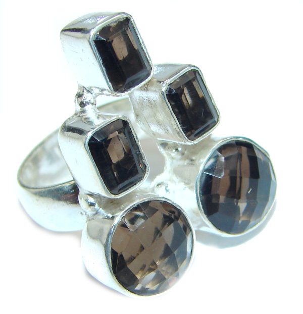 Very Bold Champagne Smoky Topaz .925 Sterling Silver Ring size 7