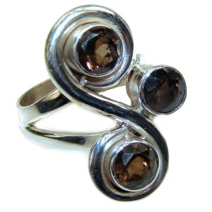 Very Bold Champagne Smoky Topaz .925 Sterling Silver Ring size 8