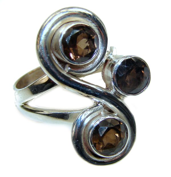 Very Bold Champagne Smoky Topaz .925 Sterling Silver Ring size 8