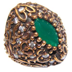 Victorian Style created Emerald & White Topaz Sterling Silver Ring s. 5 3/4