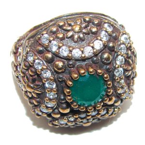 Victorian Style created Emerald & White Topaz Sterling Silver Ring s. 6 1/4