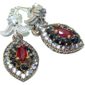 Victorian Style created Ruby .925 Sterling Silver handcrafted earrings