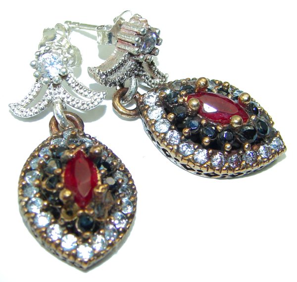 Victorian Style created Ruby .925 Sterling Silver handcrafted earrings