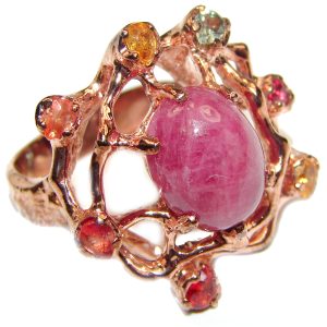 Vintage Beauty genuine Ruby 18K Gold over .925 Sterling Silver Statement handcrafted ring; s. 8 3/4