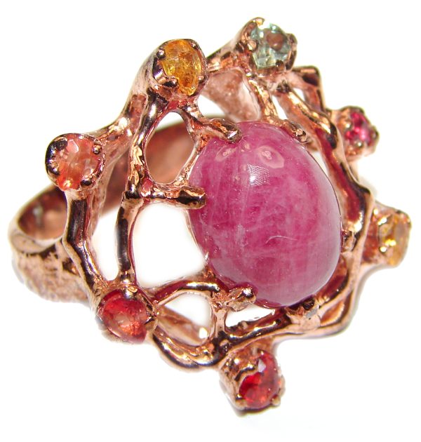 Vintage Beauty genuine Ruby 18K Gold over .925 Sterling Silver Statement handcrafted ring; s. 8 3/4