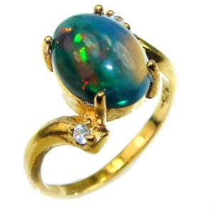 Vintage Design 10.2ctw Genuine Black Opal 14K Gold over .925 Sterling Silver handmade Ring size 5 3/4