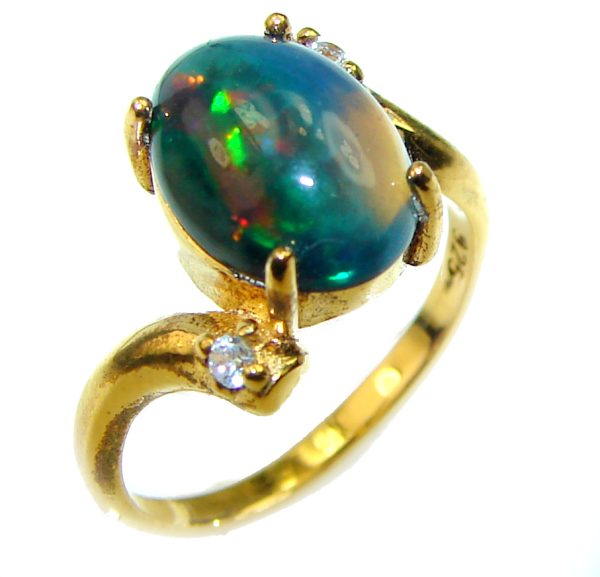 Vintage Design 10.2ctw Genuine Black Opal 14K Gold over .925 Sterling Silver handmade Ring size 5 3/4