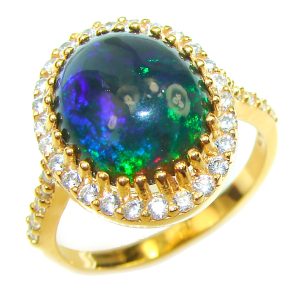 Vintage Design 10.2ctw Genuine Black Opal 14K Gold over .925 Sterling Silver handmade Ring size 8