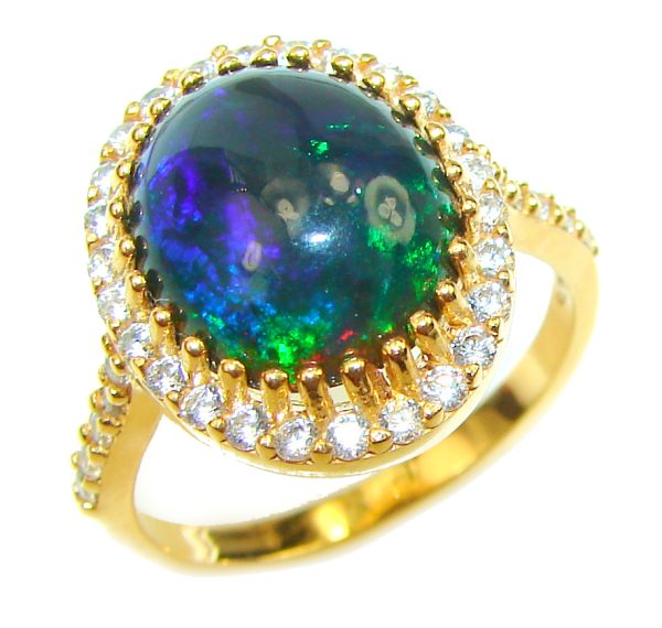 Vintage Design 10.2ctw Genuine Black Opal 14K Gold over .925 Sterling Silver handmade Ring size 8